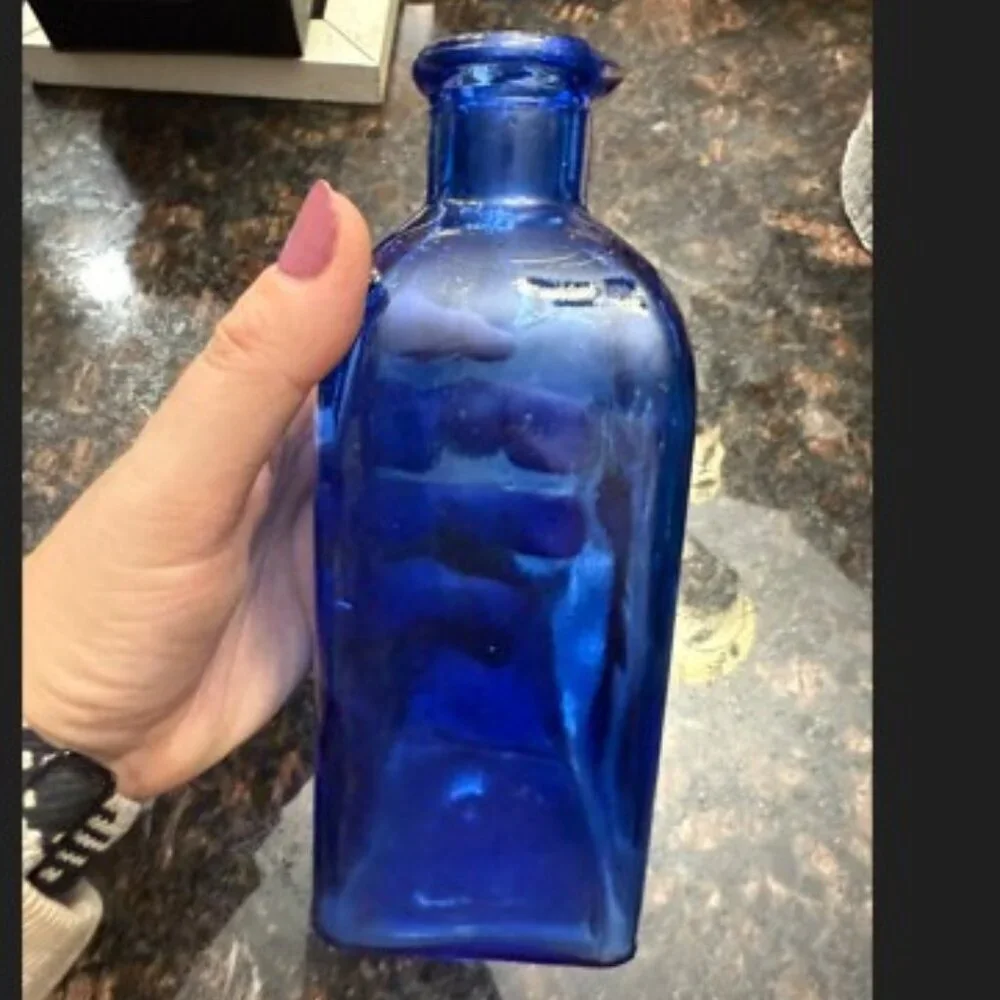 Blue glass decor/vase/pitcher - very pretty!